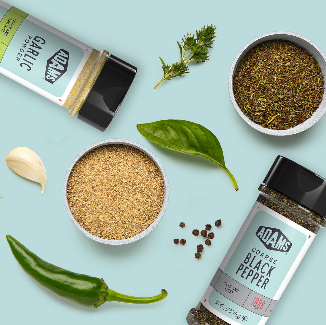 Adams Garlic Powder Adams Coarse Black Pepper